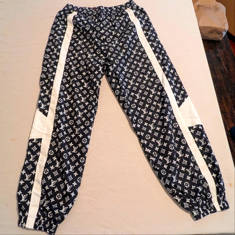 Louis Vuitton Black and White Technical Monogram Track Pants AUTHENTICATED